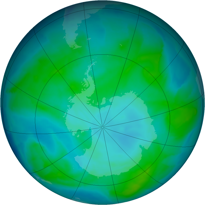 Antarctic ozone map for 13 January 2014